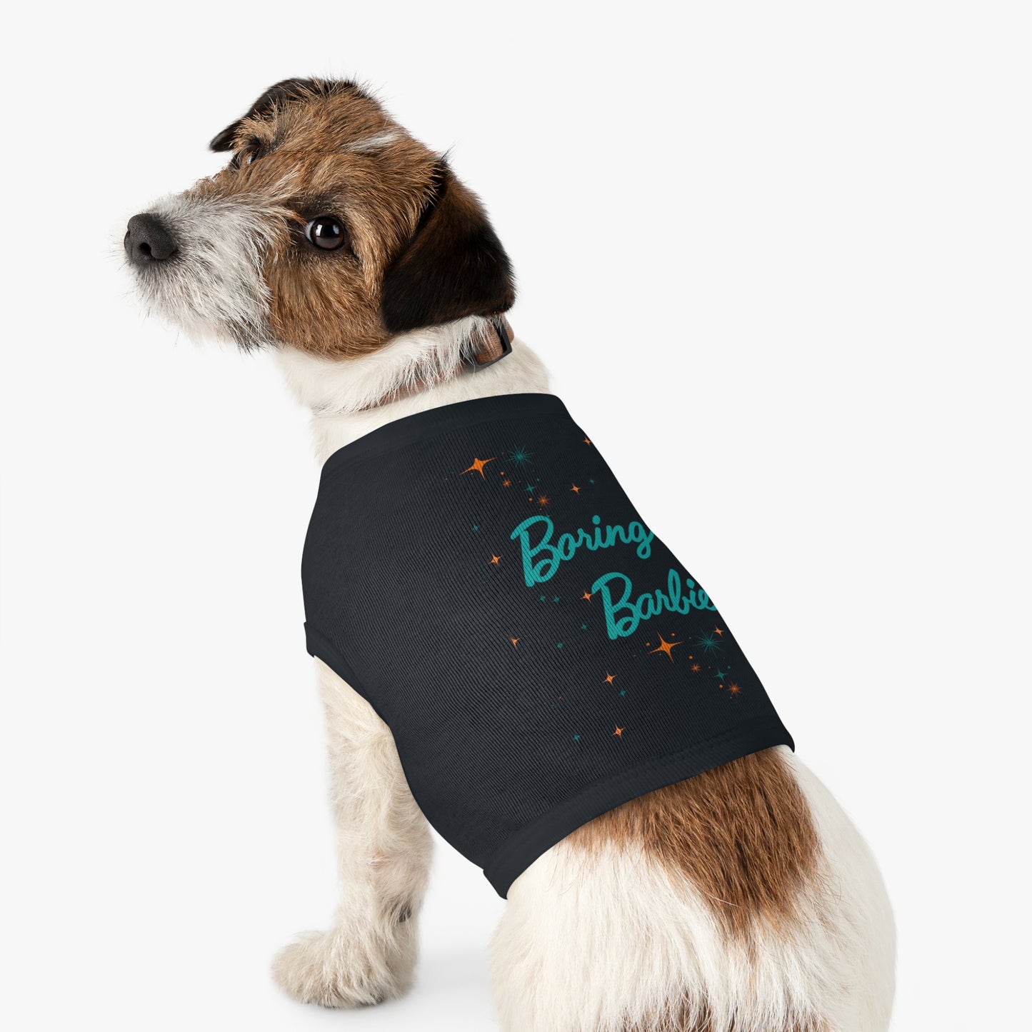 Boring Barbie Pet Tank Top — Cute Retro Script Dog Shirt with Sparkle Stars