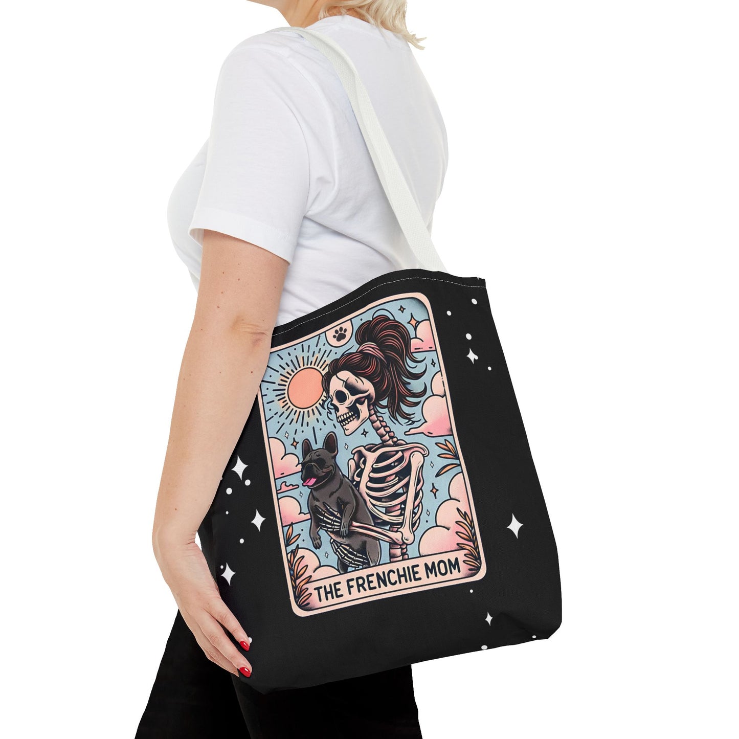 Frenchie Mom Tarot Tote Bag, Stylish Pet Lover Accessory, Ideal for Dog Moms, Halloween Gift, Trendy Grocery Bag, Eco-Friendly Bags