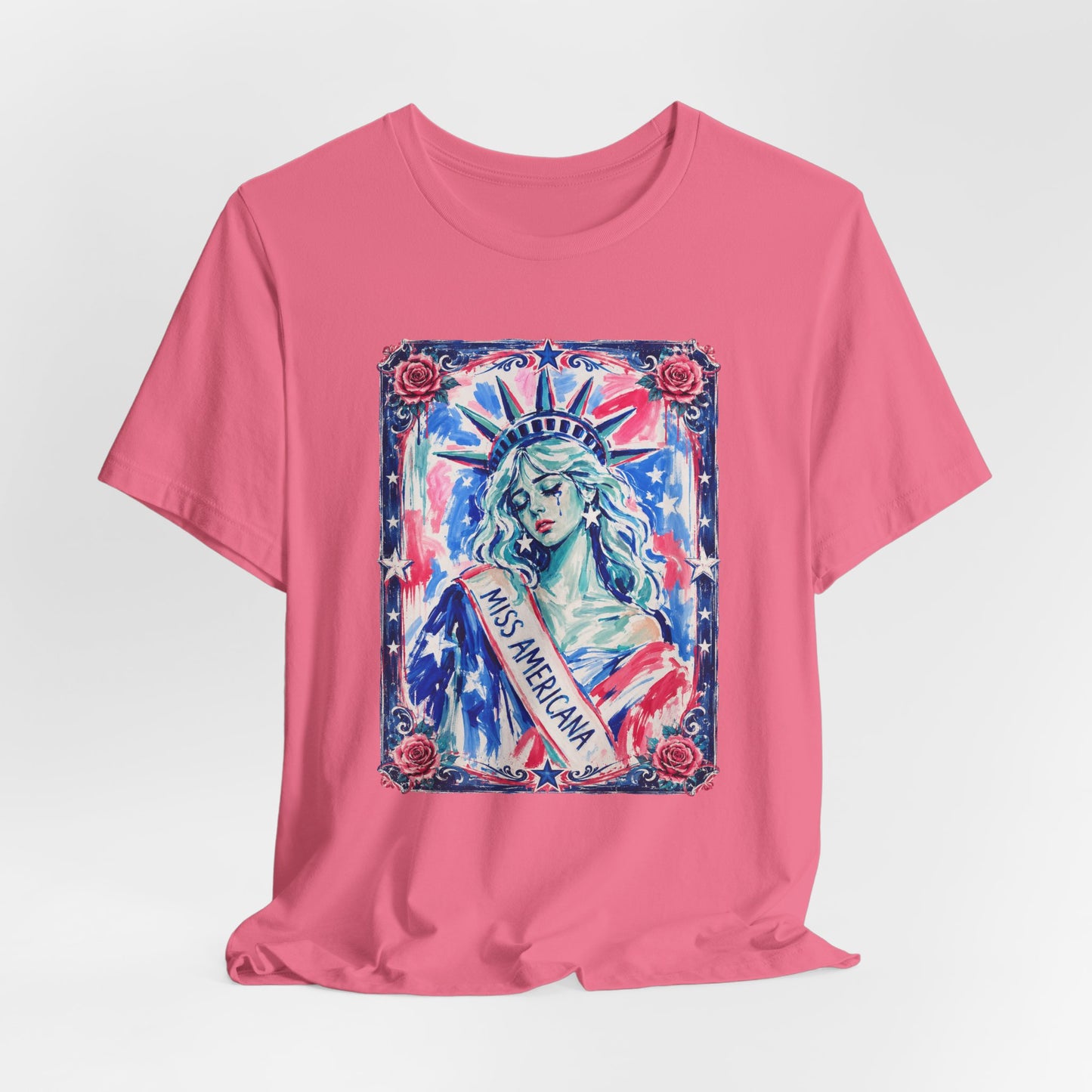 Miss Americana Statue of Liberty Patriotic Art Tee (Back: "I'm just mad as hell because I loved this place")