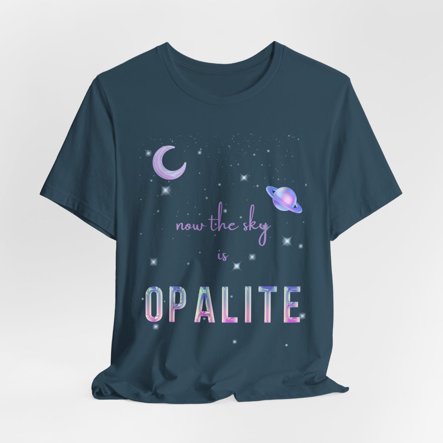 Now the sky is Opalite, Short Sleeve Black T-Shirt, Astronomy Lovers Gift, Cosmic Graphic Tee, Starry Night Apparel