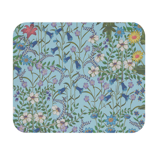 Floral Serenity Mouse Pad | Colorful Flower Design for Home Office "Flora Blue"