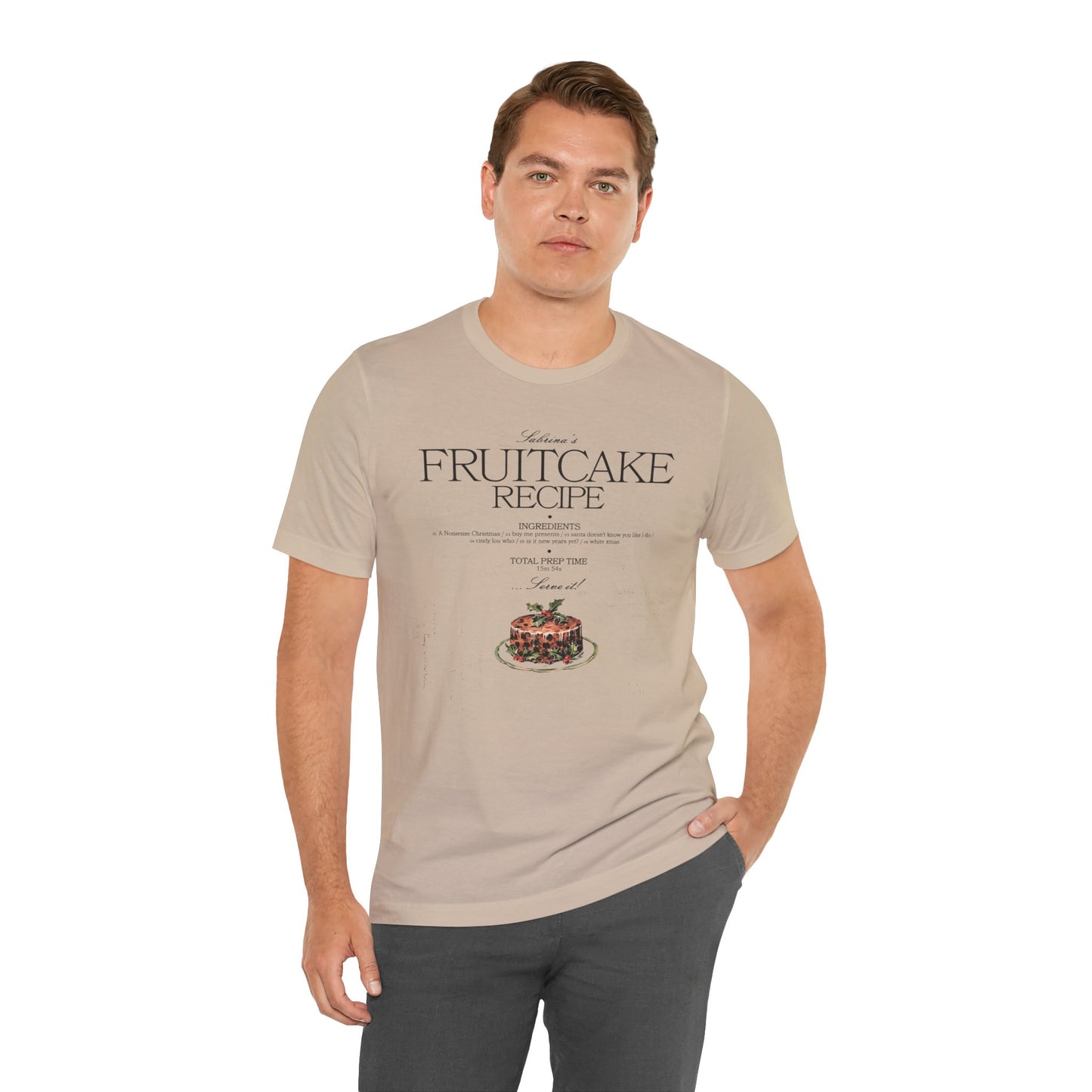 fruitcake recipe with handwriting background - Unisex Jersey Short Sleeve Tee