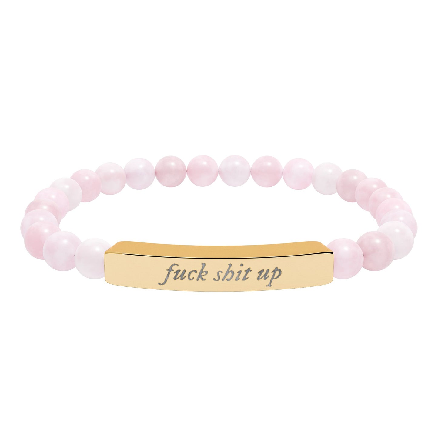 Engraved Natural Stone Stretch Bracelet — 'Fuck Shit Up' Bar Bead Bracelet