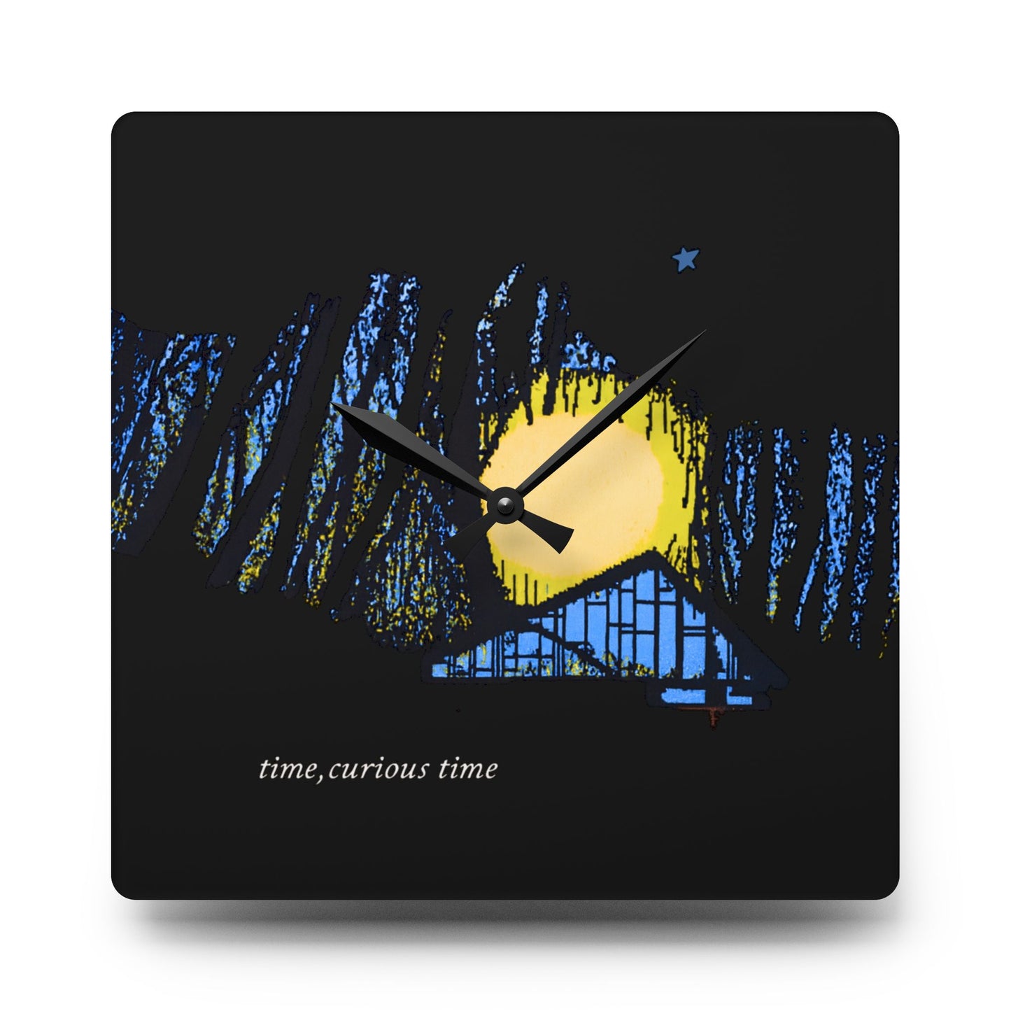 Acrylic Wall Clock — Moonlit Forest Nightscape Clock ("time, curious time")