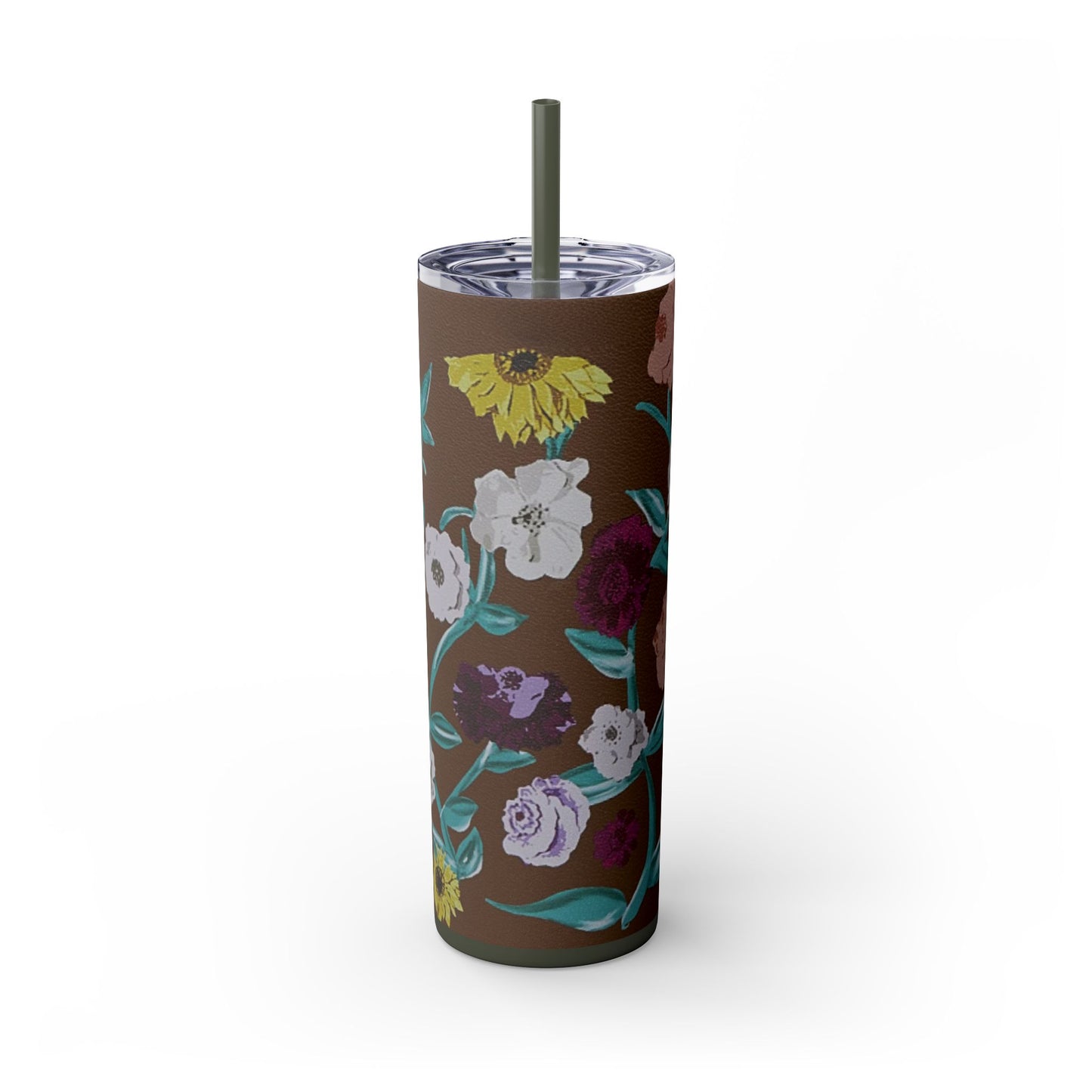 Surprise Song Piano Flowers - Vinyl Case Inspired - Skinny Tumbler with Straw, 20oz