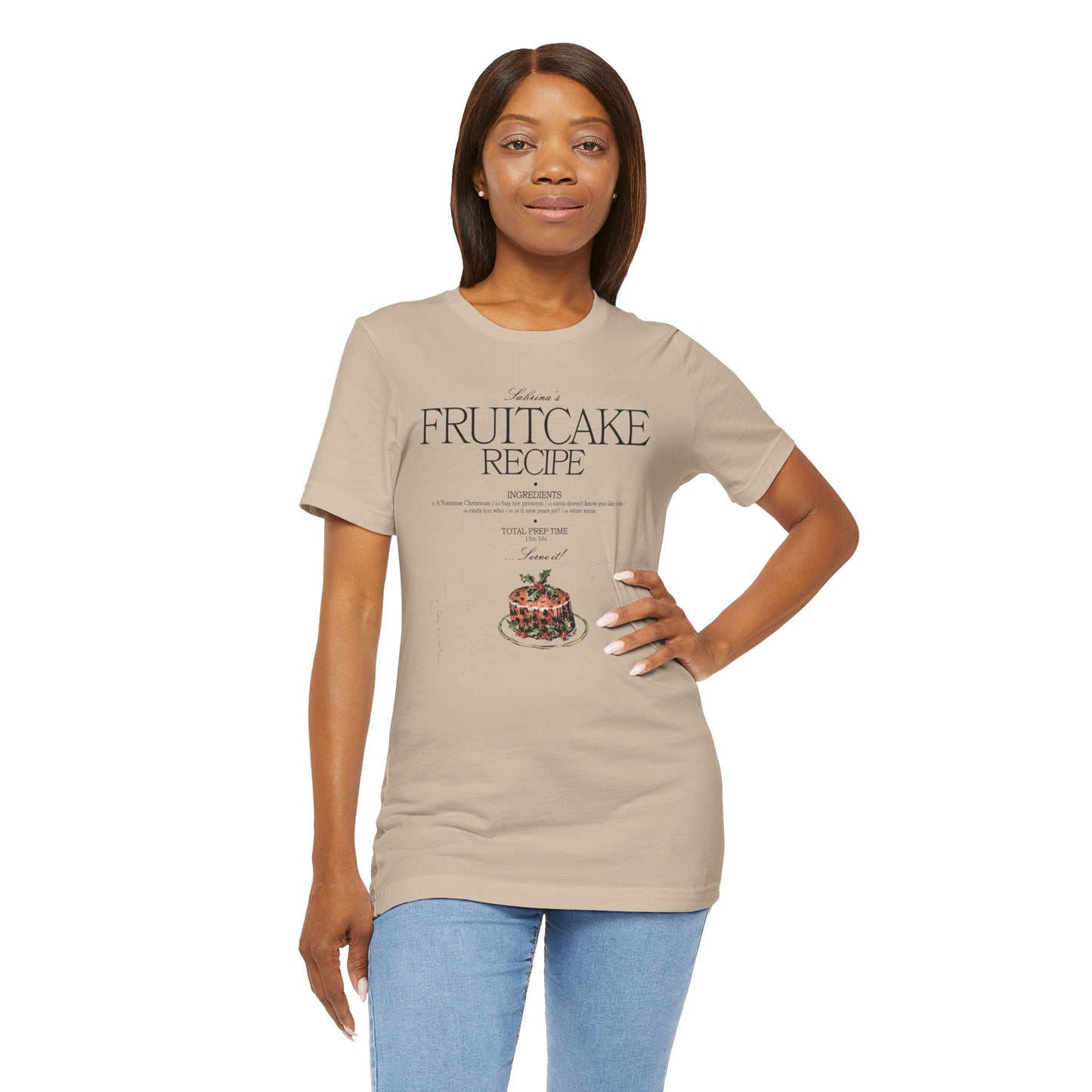 fruitcake recipe with handwriting background - Unisex Jersey Short Sleeve Tee