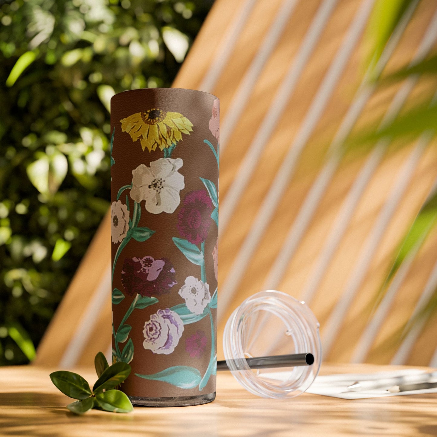 Surprise Song Piano Flowers - Vinyl Case Inspired - Skinny Tumbler with Straw, 20oz