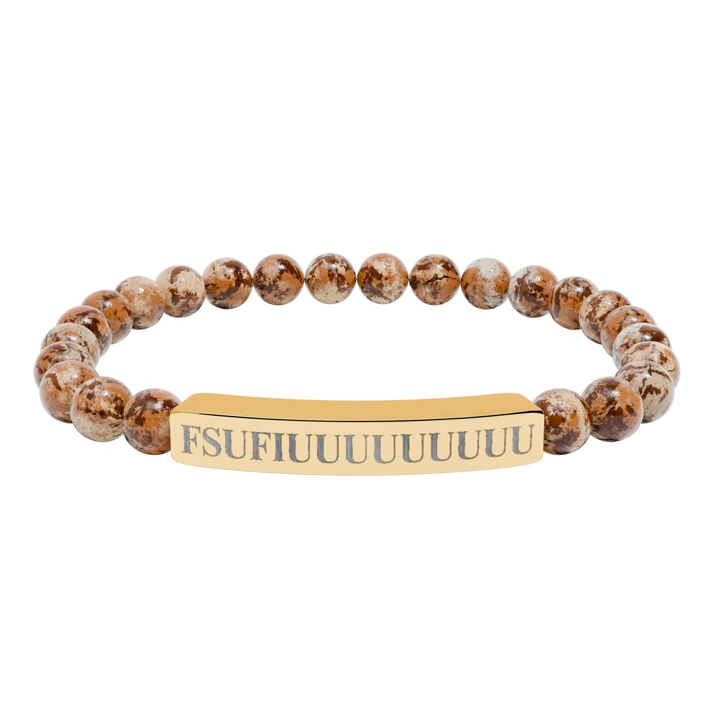 Engraved Natural Stone Stretch Bracelet —FSUFIUUUUUUUUU