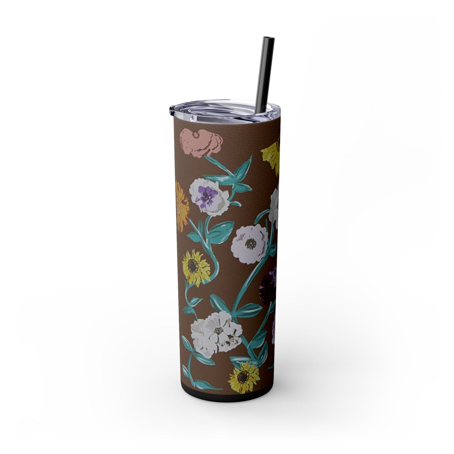 Surprise Song Piano Flowers - Vinyl Case Inspired - Skinny Tumbler with Straw, 20oz