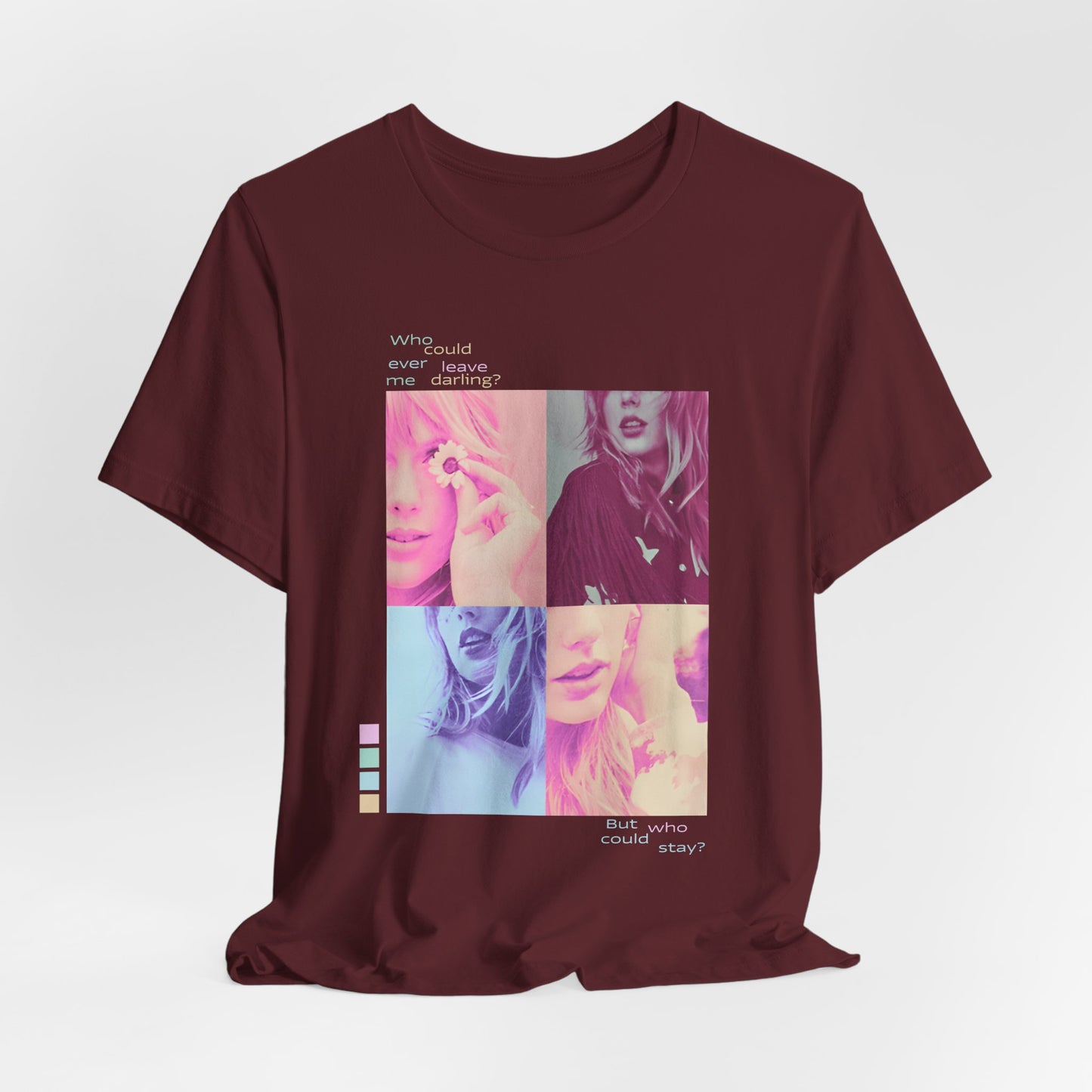 Pop Art Photo Grid Tee — "Who Could Stay?" Unisex Bella Canvas Collage T-Shirt