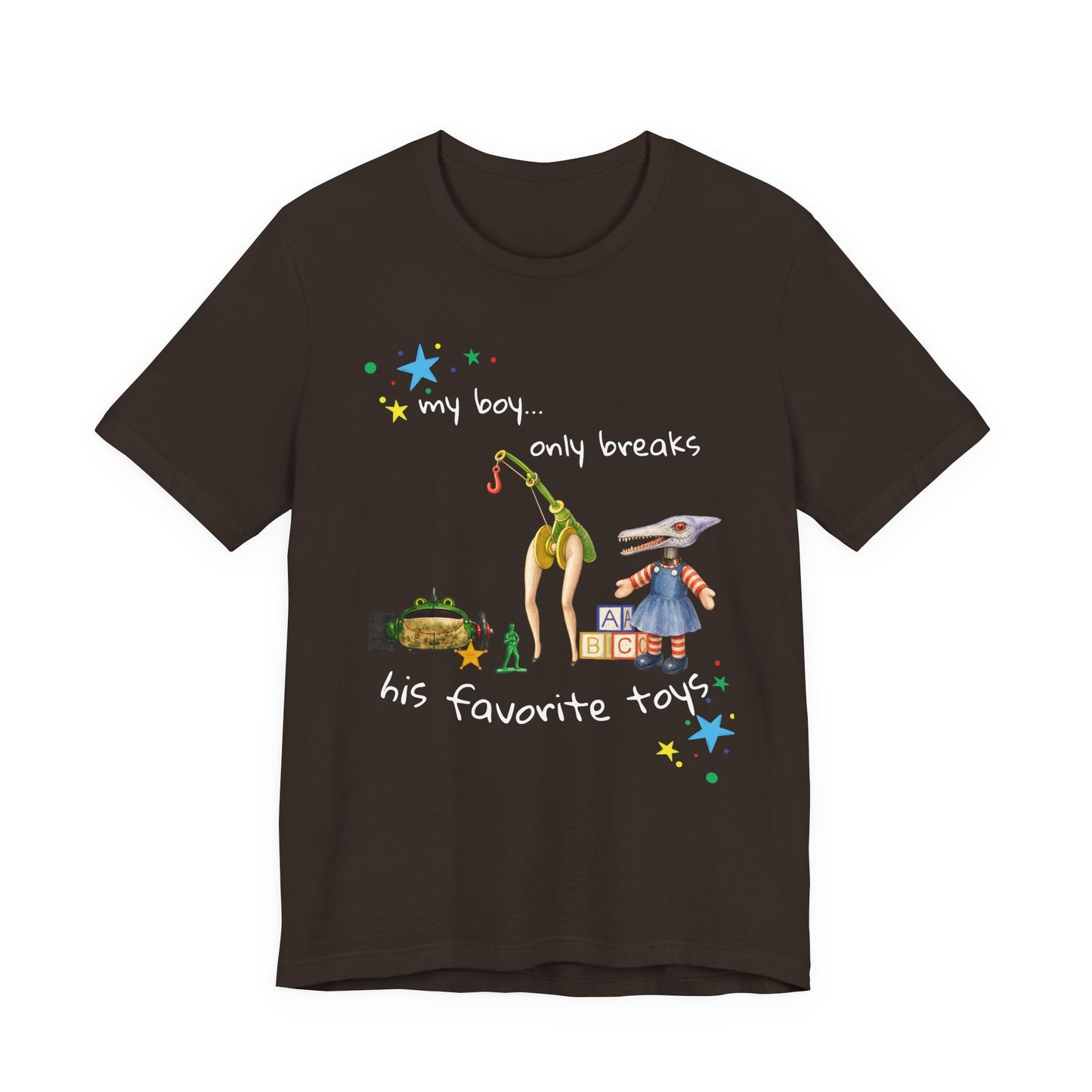 Novelty T‑Shirt — “My Boy Only Breaks His Favorite Toys” Funny Retro Broken Toys Tee