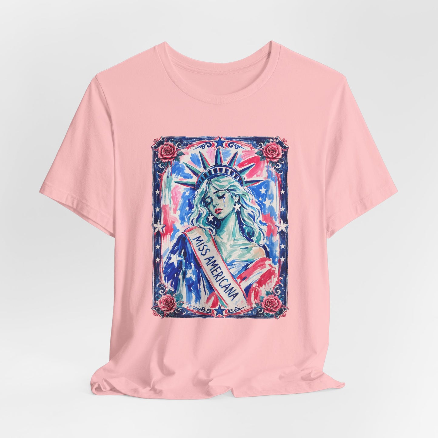 Miss Americana Statue of Liberty Patriotic Art Tee (Back: "I'm just mad as hell because I loved this place")