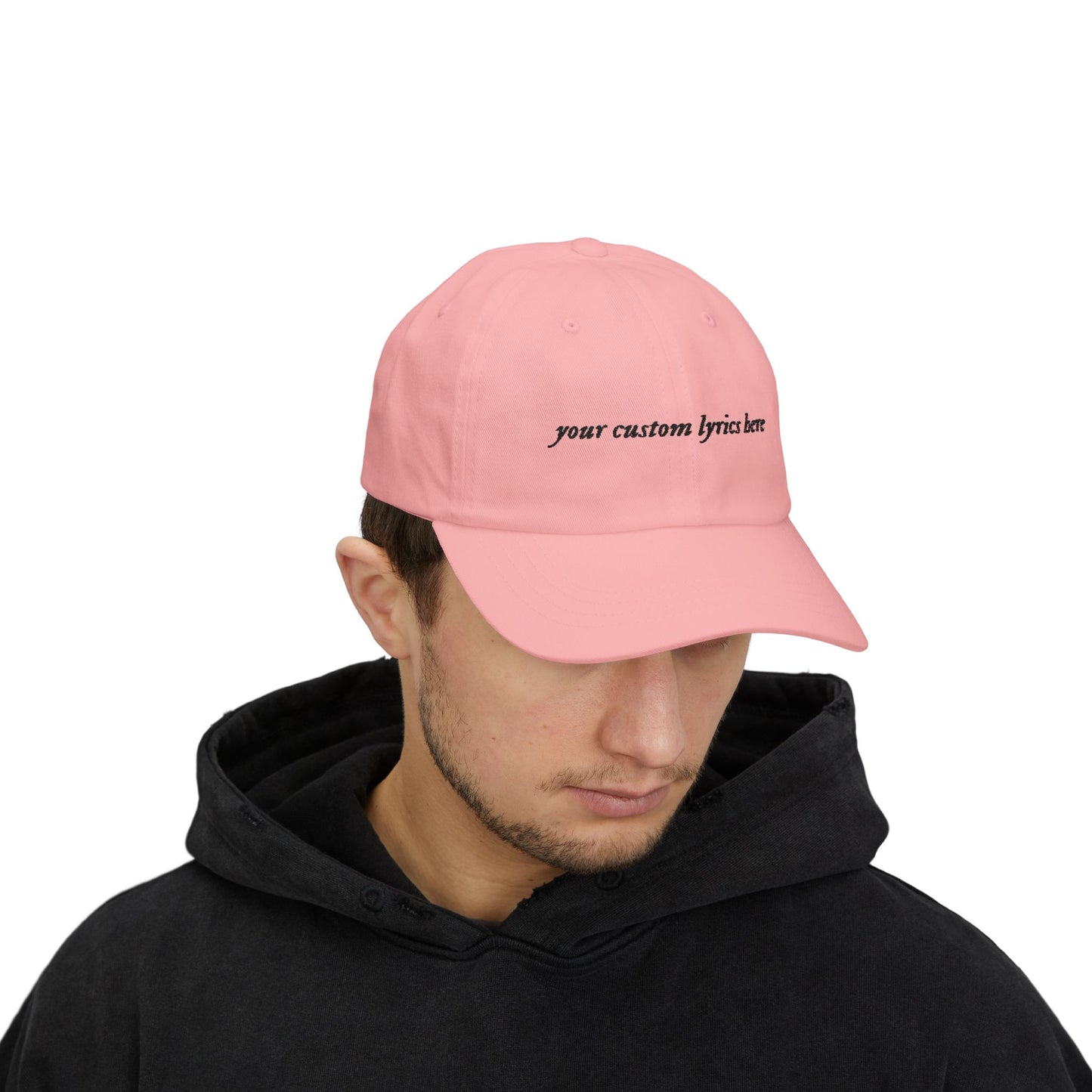 Custom Embroidered Lyrics Dad Cap — light color hat, dark text