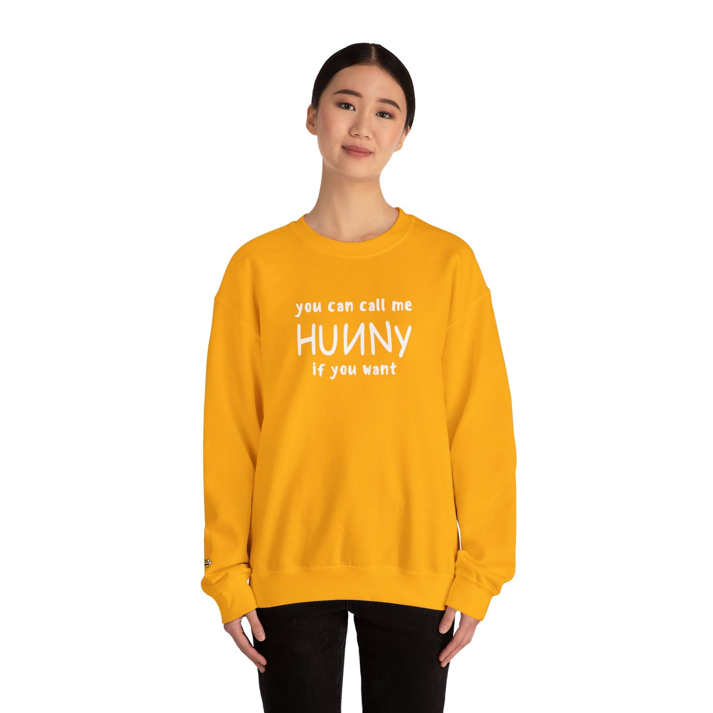 You Can Call Me Hunny Sweatshirt with Sleeve Detail - Cozy Unisex Crewneck, Cute Gift for Friends, Casual Wear, Perfect for Fall & Winter