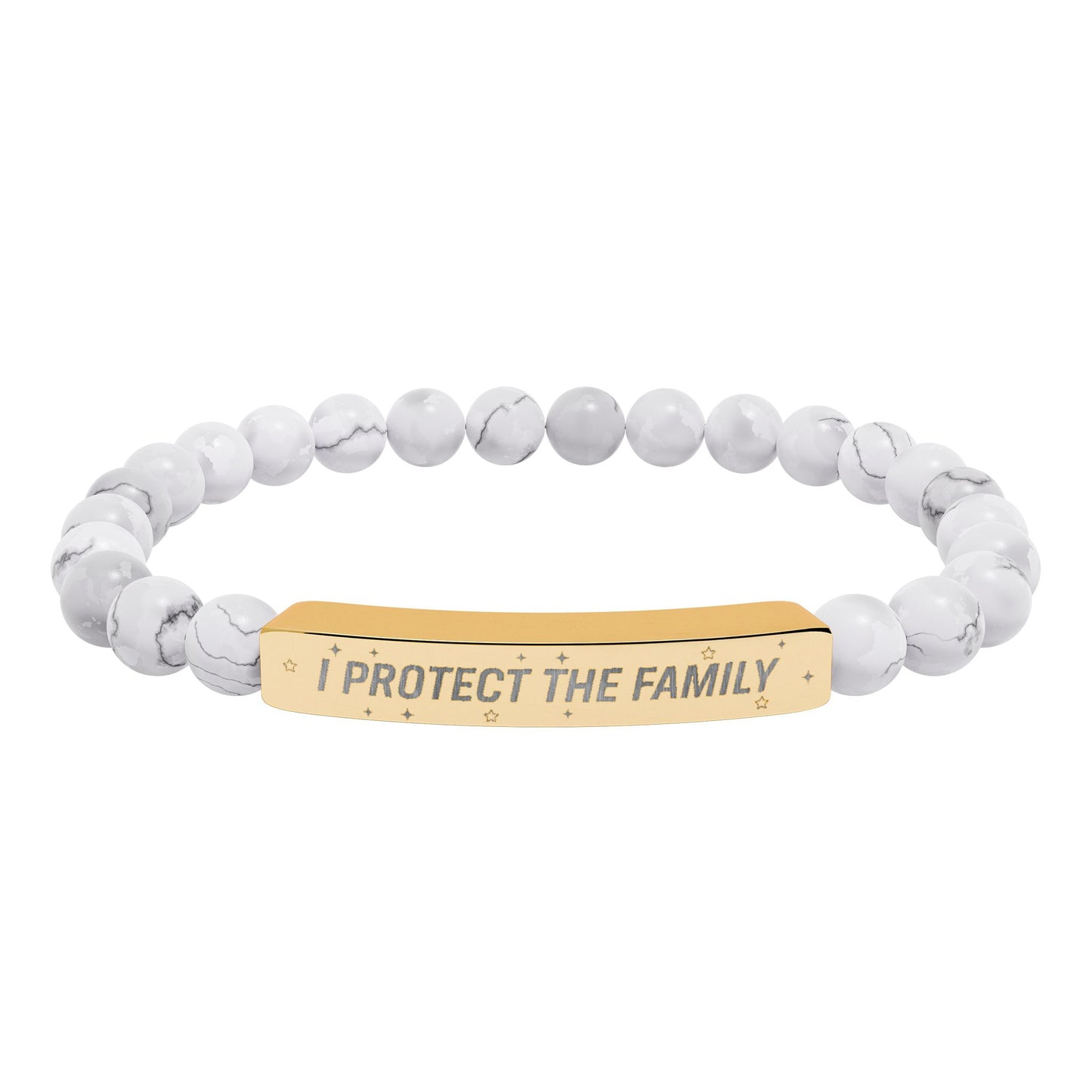 Engraved Natural Stone Stretch Bracelet — "I Protect the Family" Bar