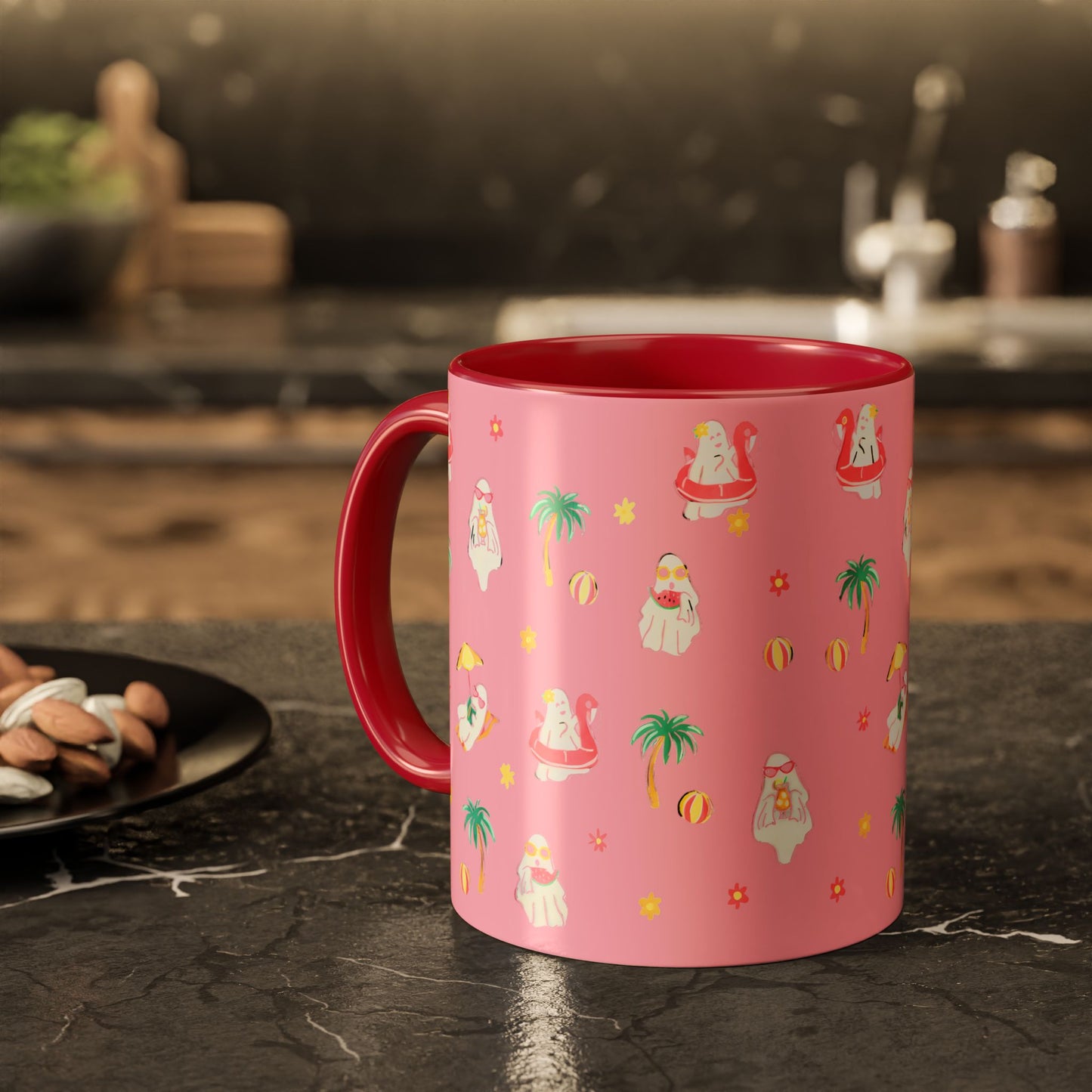 Pink Summerween Ghostie Mugs - Fun Gift, Beach Decor, Unique Coffee Cup, Cute Summer Drinkware, Perfect for Summer
