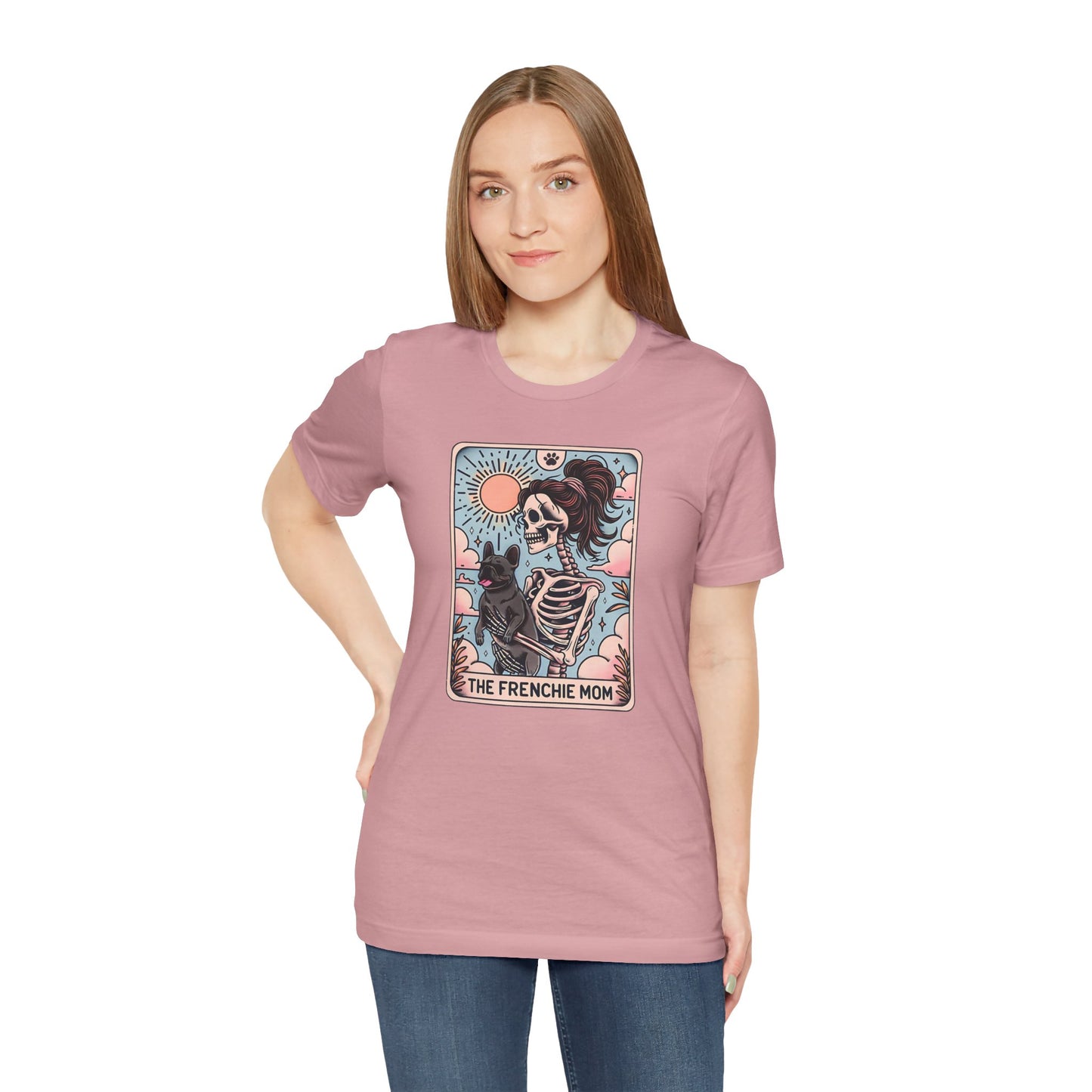 The Frenchie Mom Tarot Tee - Fun Graphic Shirt for Pet Lovers, Dog Mom Gift, Halloween Style, Casual Wear, Graphic T-Shirt, Unique Gift Idea