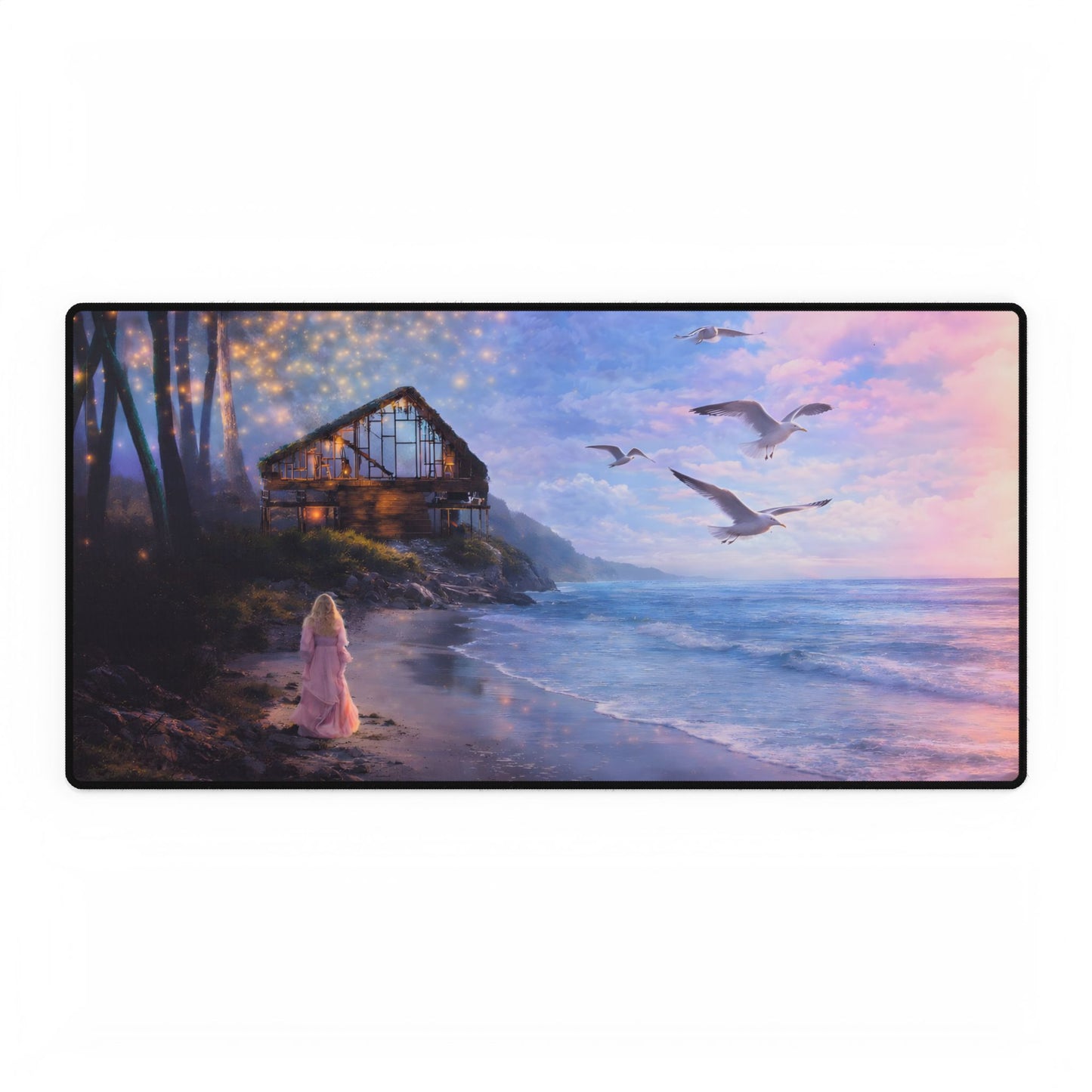 Keep it 100 Seaside Sunset Desk Mat — Coastal Cottage Ocean Waves Mousepad