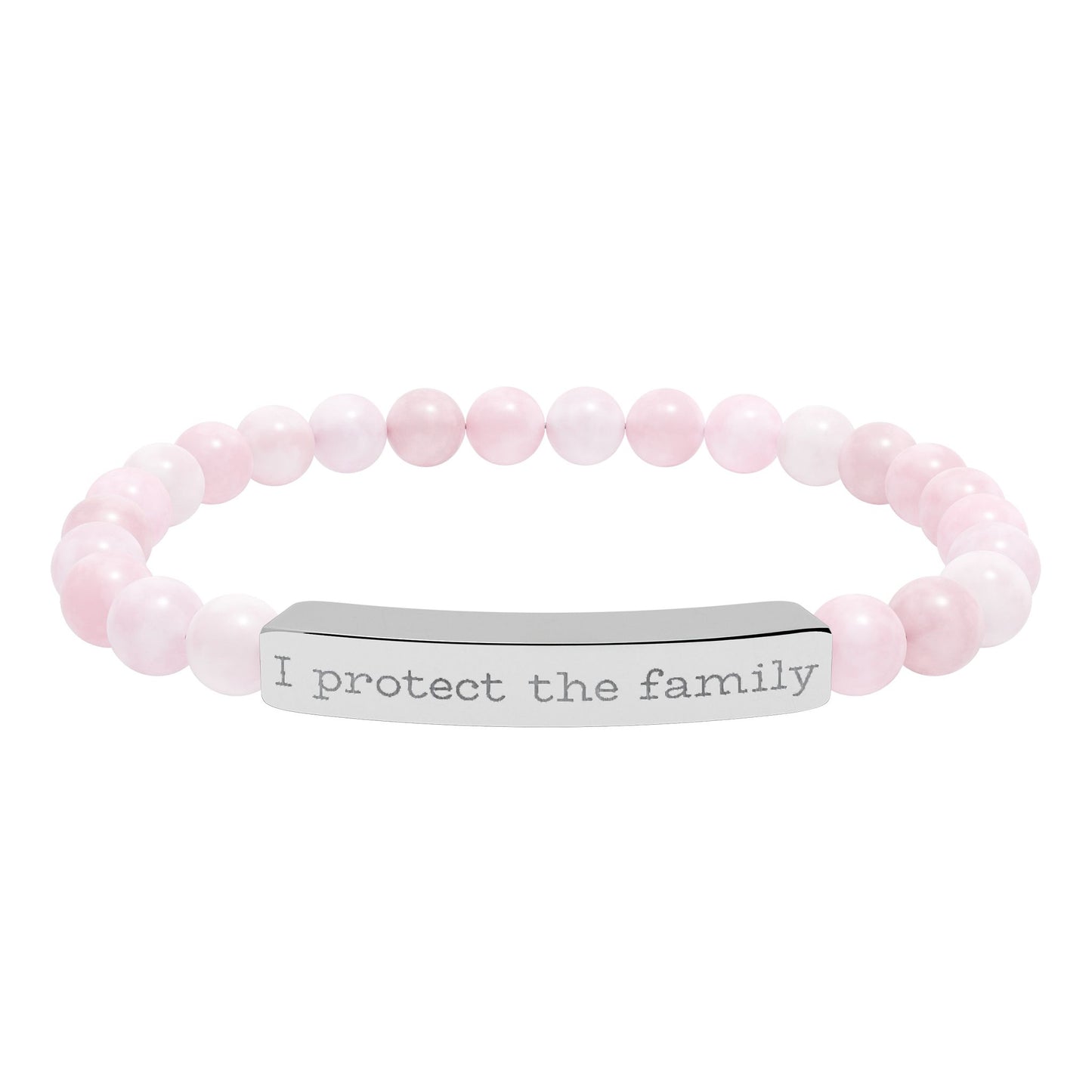 Engraved Natural Stone Stretch Bracelet — "I Protect the Family" Bar