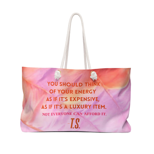 Luxury Energy Large Tote Bag, Stylish Work Tote, Inspirational Gift, Vibrant Printed Carryall, Perfect for Getaways, Self-Care Reminder