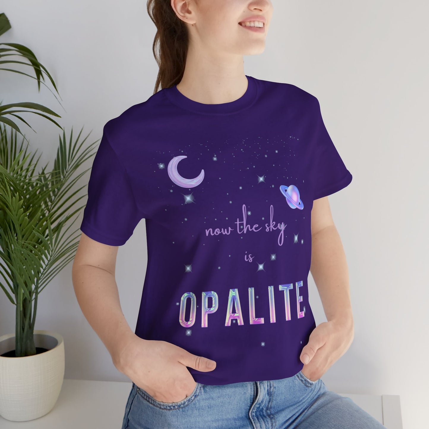 Now the sky is Opalite, Short Sleeve Black T-Shirt, Astronomy Lovers Gift, Cosmic Graphic Tee, Starry Night Apparel