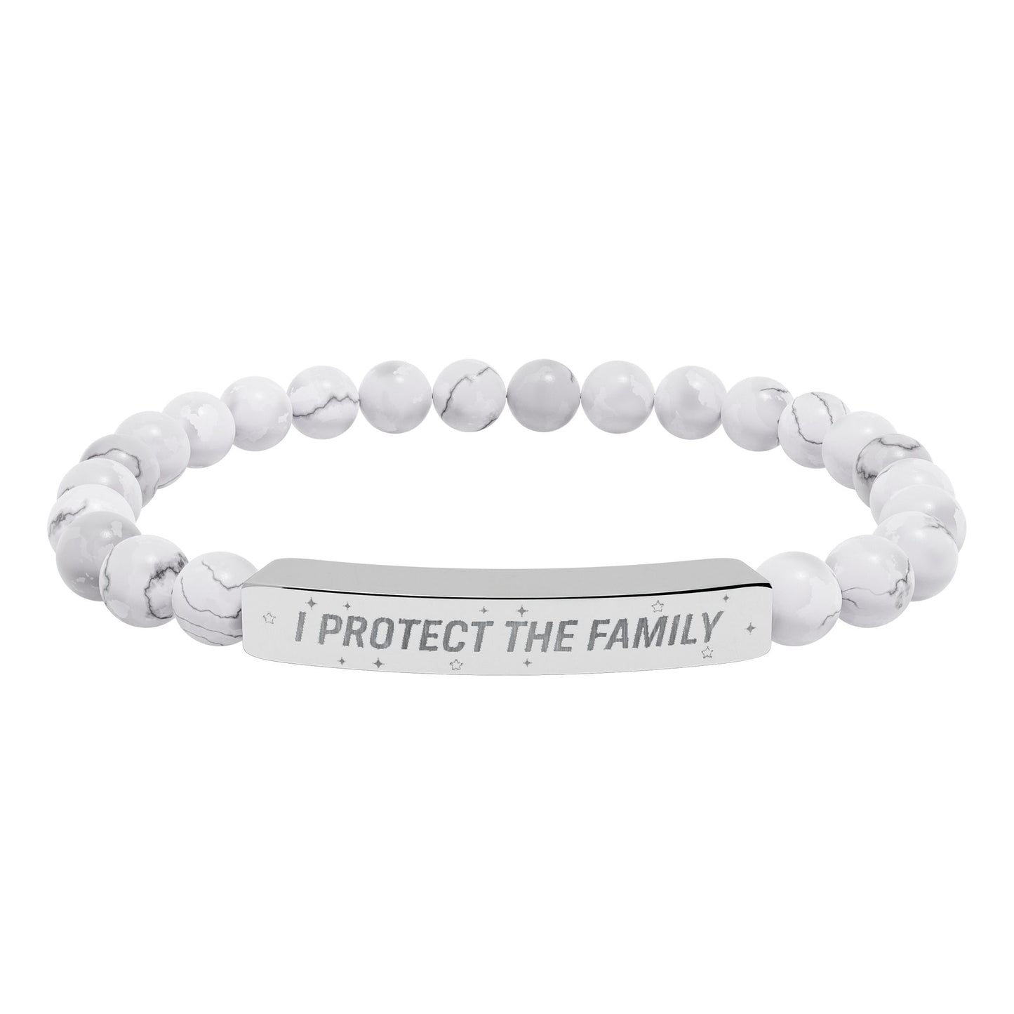 Engraved Natural Stone Stretch Bracelet — "I Protect the Family" Bar
