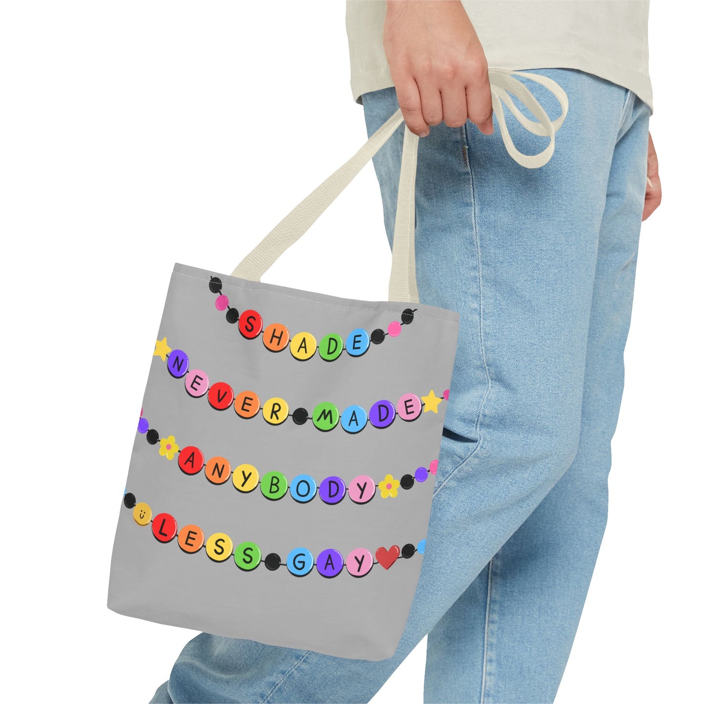 Shade Never Made Anybody Less Gay - Friendship Bracelet Pride - Colorful Pride Tote Bag, LGBTQ+ Shopping Bag, Fun Statement Bag, Gift for Friends, Eco-Friendly Tote