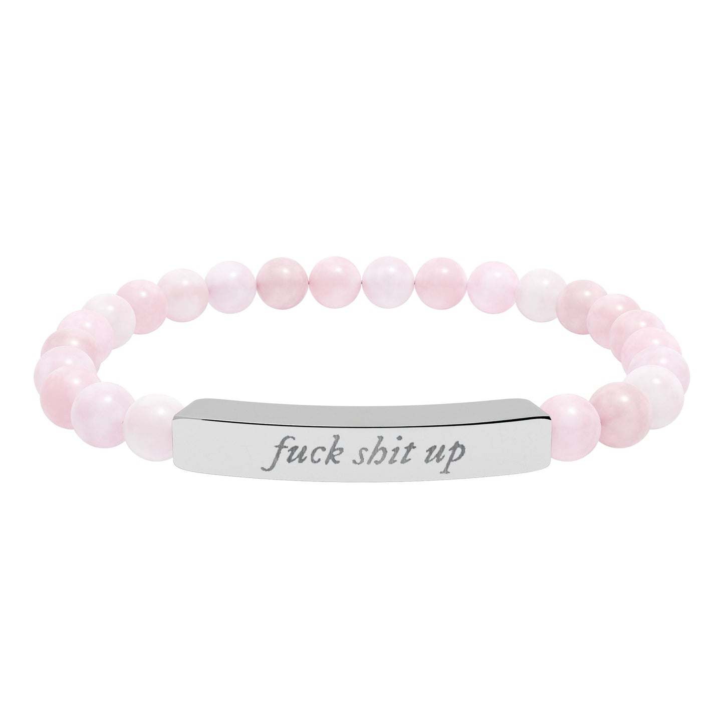 Engraved Natural Stone Stretch Bracelet — 'Fuck Shit Up' Bar Bead Bracelet