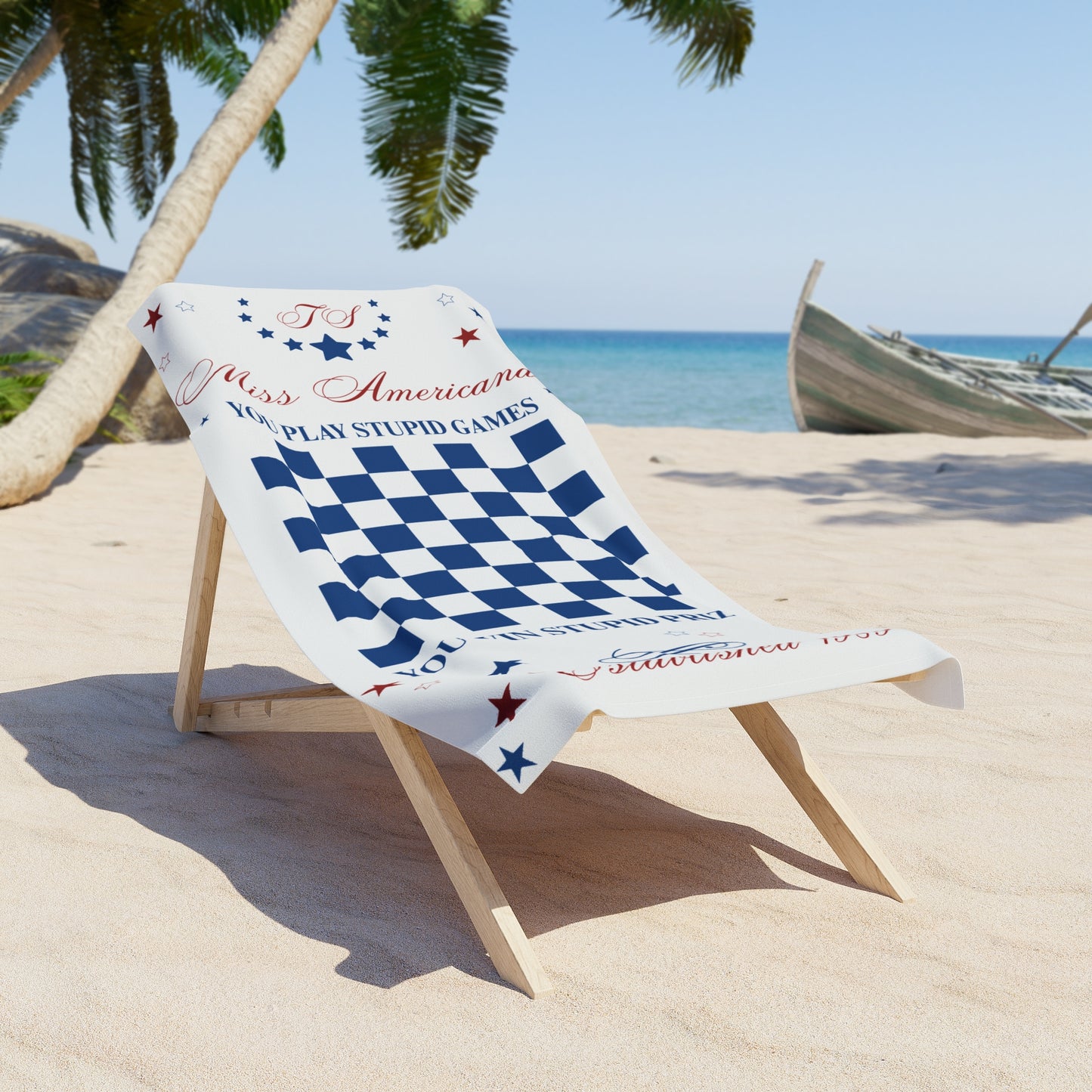 Miss Americana Checkerboard - Patriotic Beach Towel, Fun Summer Towel, Beach Accessory, Perfect for Pool Days