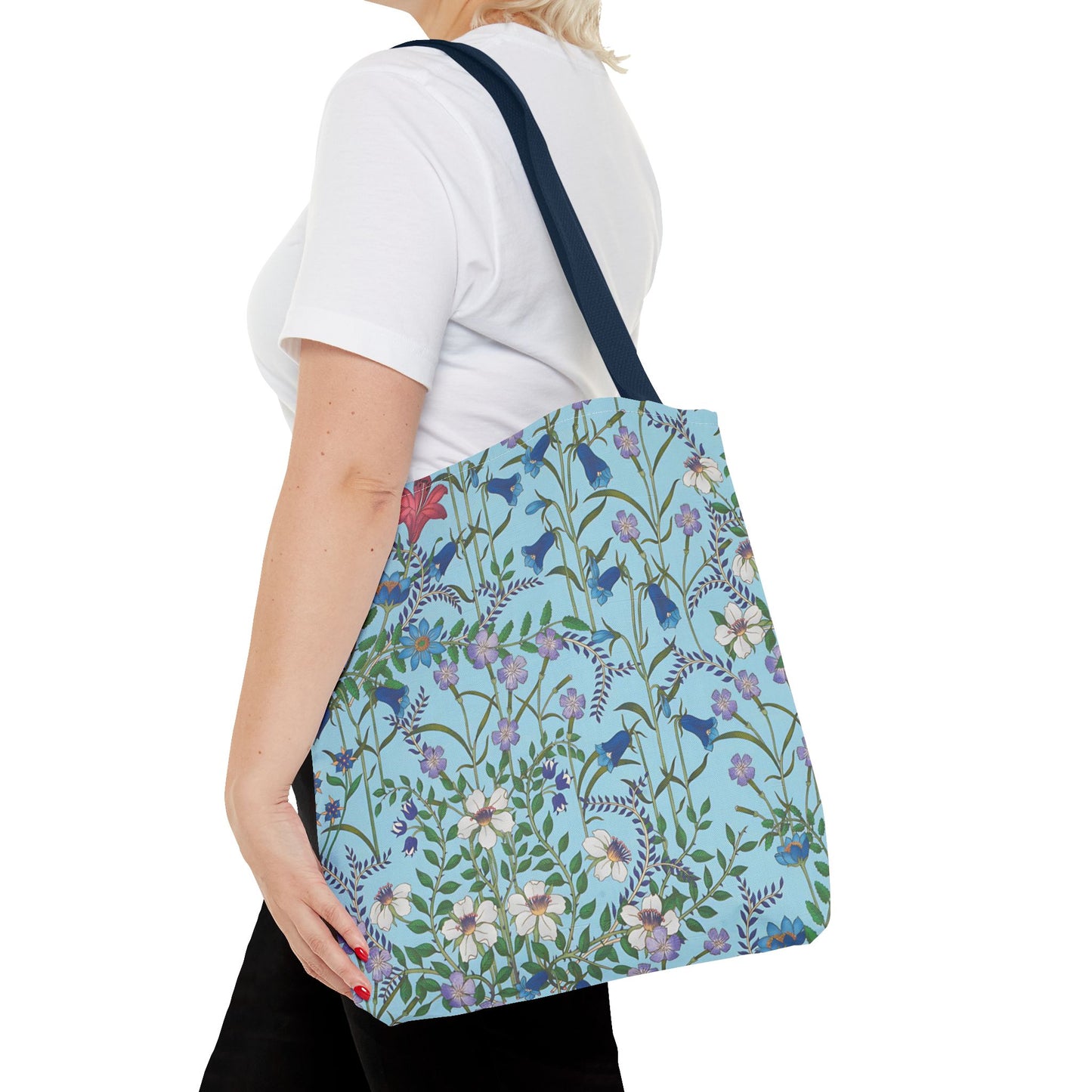 Floral Pattern Tote Bag "Flora Blue" - Vibrant Garden Style for Everyday Use