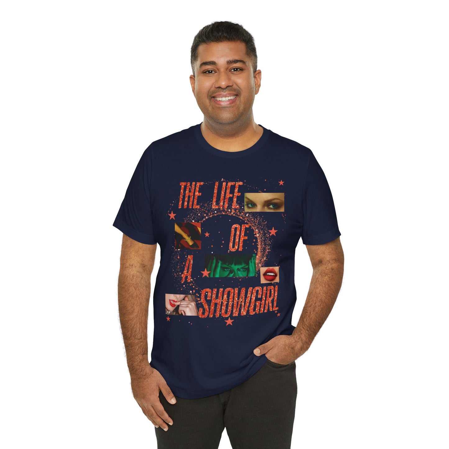 Showgirl Life Collage Graphic Tee, Unisex Jersey T-Shirt, Retro Style Top, Casual Wear, Gift for Performers, Fashion Statement Shirt