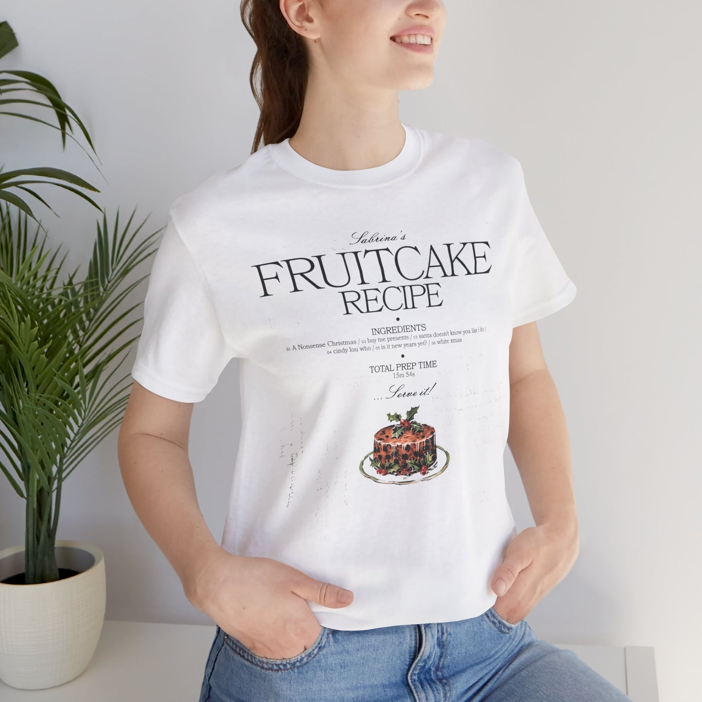 fruitcake recipe with handwriting background - Unisex Jersey Short Sleeve Tee