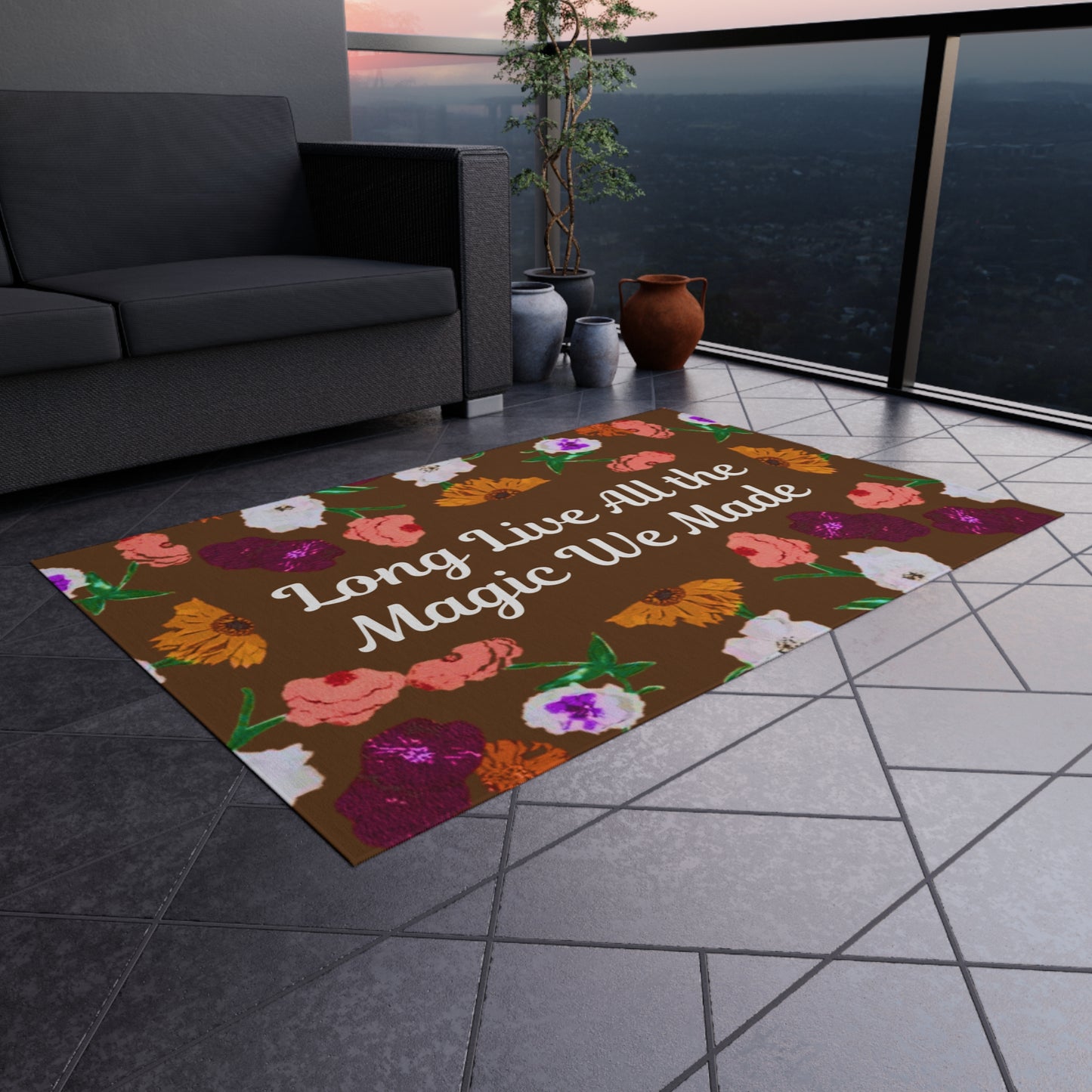 Indoor/Outdoor Rug — "Long Live" Floral Doormat