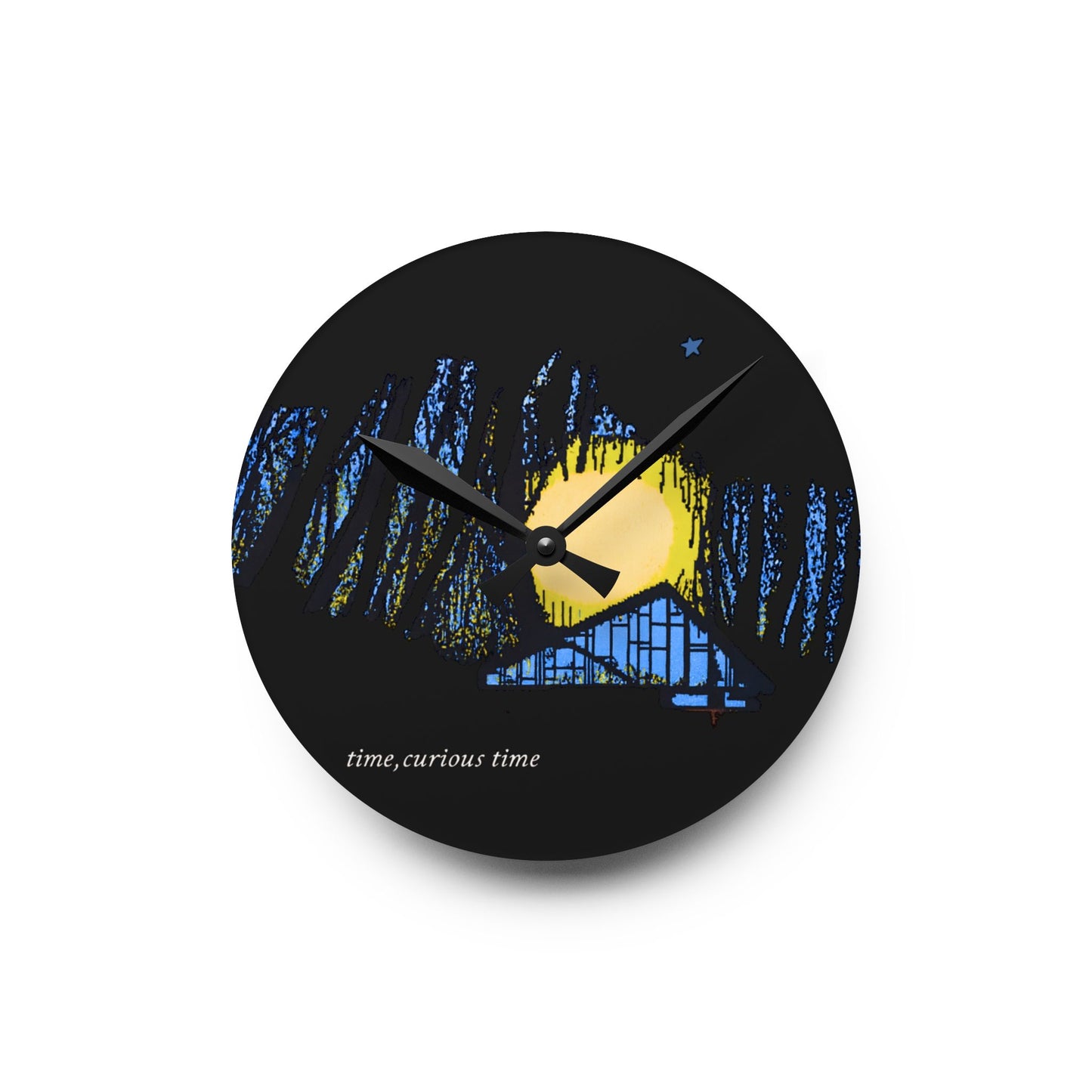 Acrylic Wall Clock — Moonlit Forest Nightscape Clock ("time, curious time")