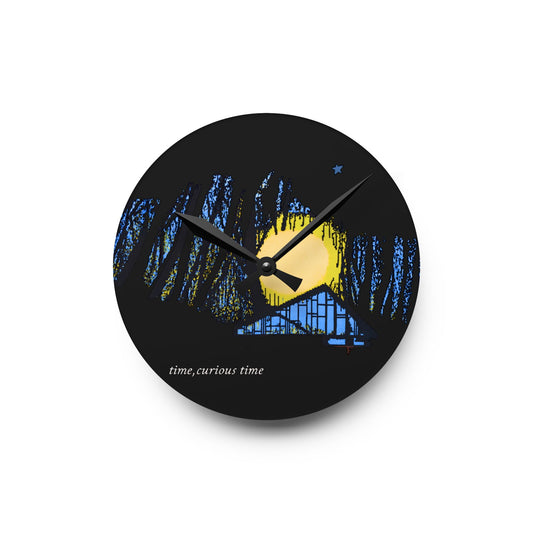 Acrylic Wall Clock — Moonlit Forest Nightscape Clock ("time, curious time")
