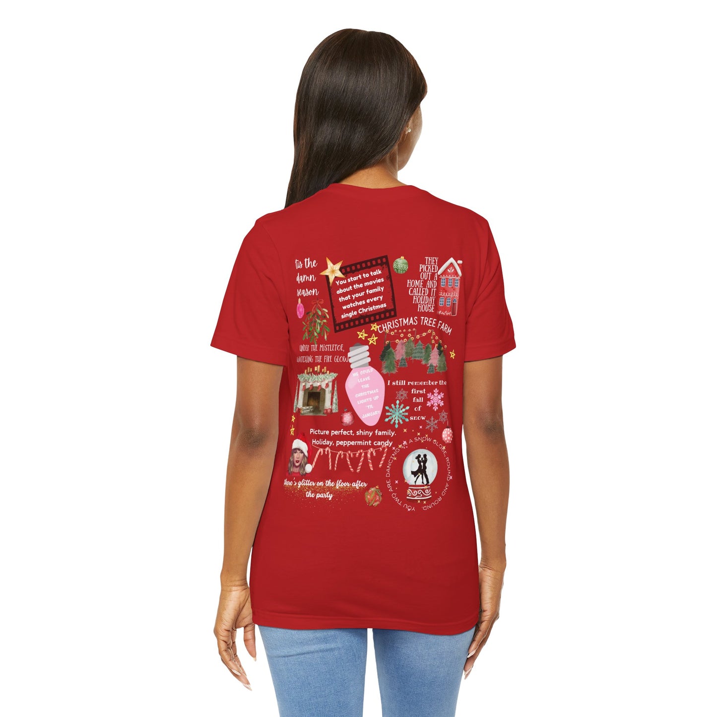 Merry Swiftmas - Swiftie Lyrics Collage front/back - Unisex Jersey Short Sleeve Tee