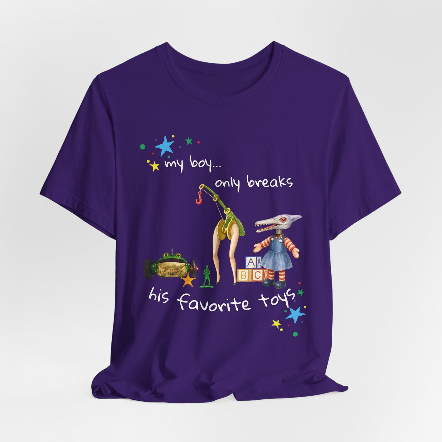 Novelty T‑Shirt — “My Boy Only Breaks His Favorite Toys” Funny Retro Broken Toys Tee