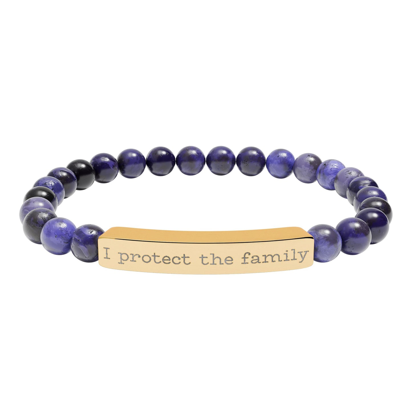 Engraved Natural Stone Stretch Bracelet — "I Protect the Family" Bar