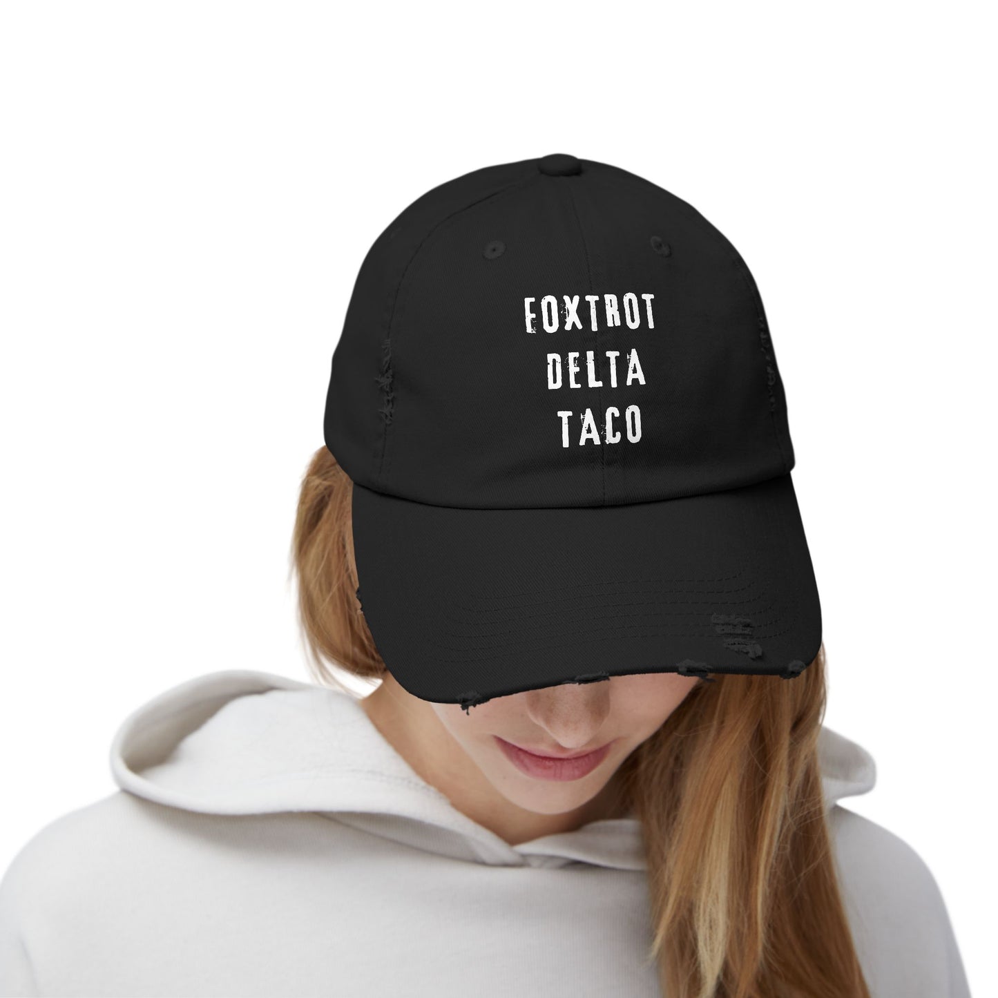 Foxtrot Delta Taco FDT - Anti Trump -Distressed Cap with Fun Slogan – Perfect for Casual Wear, Gifts, Travel, or Everyday Adventures