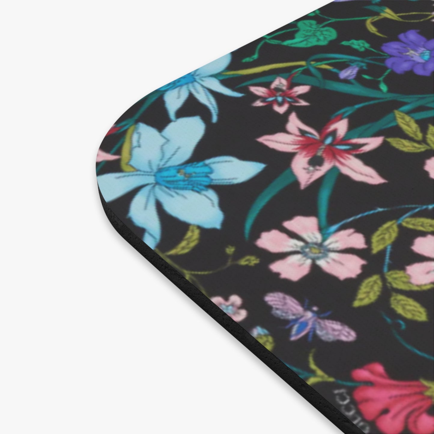 Floral Elegance Mouse Pad - Colorful Botanical Design for Home Office "Flora Black"