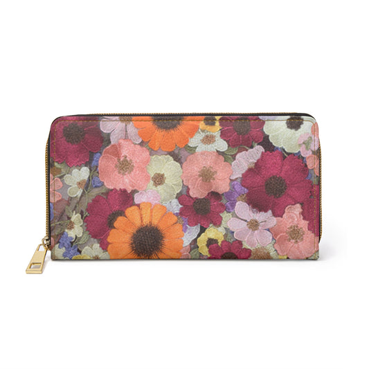 Floral Zip Wallet — Vintage Watercolor Daisy Zipper Wallet