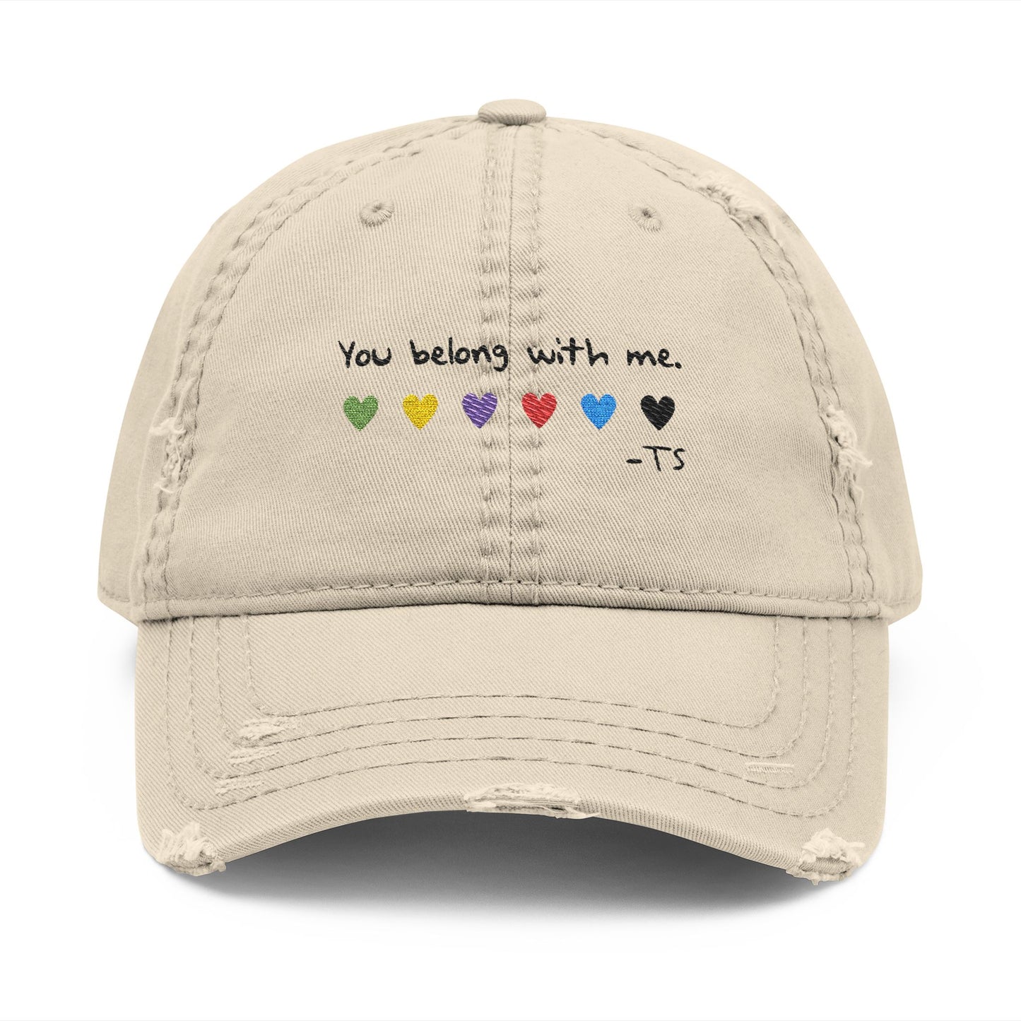 Distressed Dad Hat with "You Belong With Me" Embroidery | Vintage Dad Cap, Gift for Music Lovers