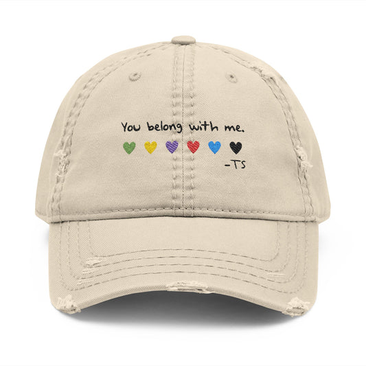 Distressed Dad Hat with "You Belong With Me" Embroidery | Vintage Dad Cap, Gift for Music Lovers