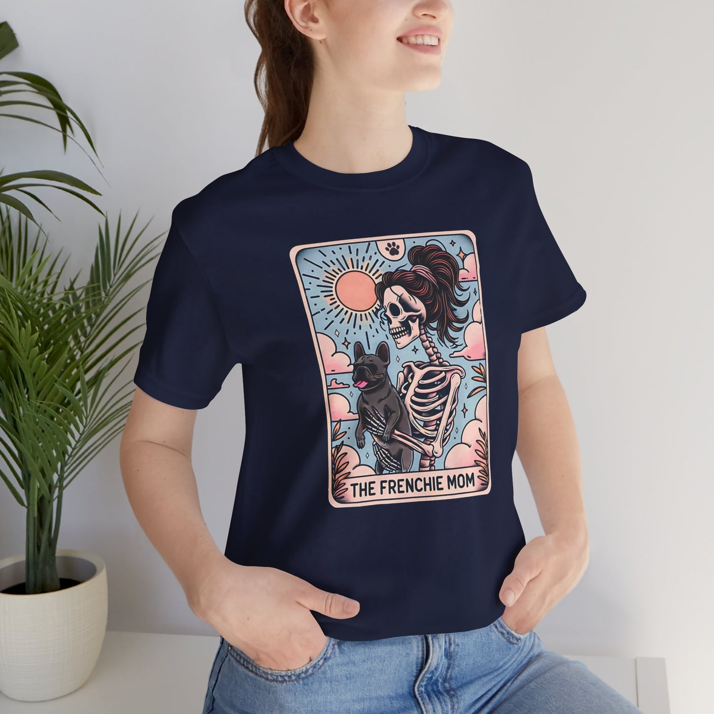 The Frenchie Mom Tarot Tee - Fun Graphic Shirt for Pet Lovers, Dog Mom Gift, Halloween Style, Casual Wear, Graphic T-Shirt, Unique Gift Idea