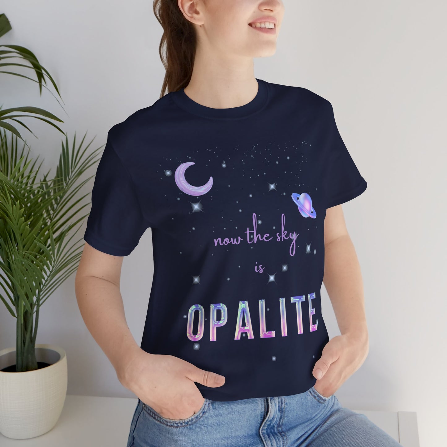 Now the sky is Opalite, Short Sleeve Black T-Shirt, Astronomy Lovers Gift, Cosmic Graphic Tee, Starry Night Apparel