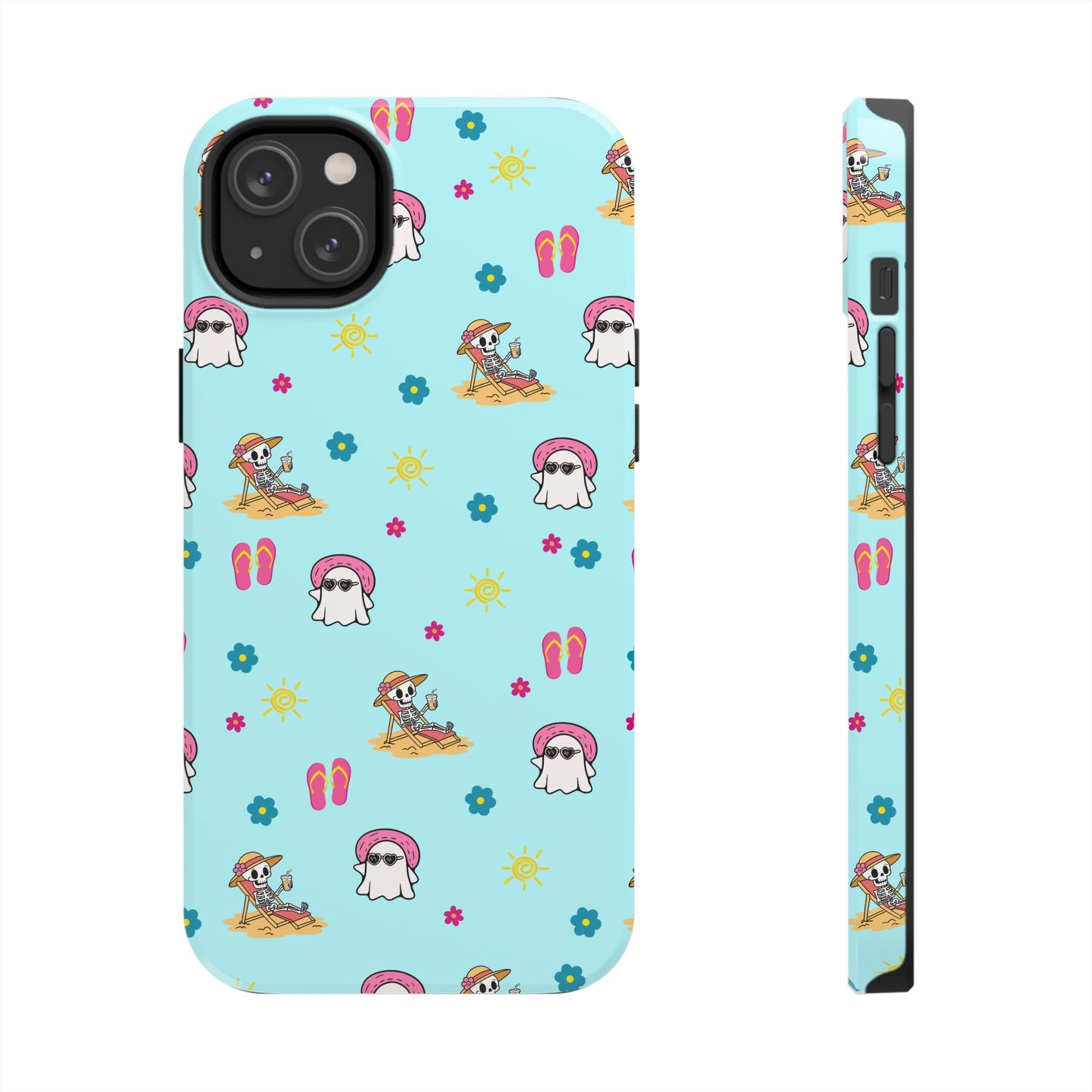 Aqua Summerween Tough Phone Cases, Cute Beach Pattern, Fun Gift for Beach Lovers, Summer Accessories, Protective Phone Cover