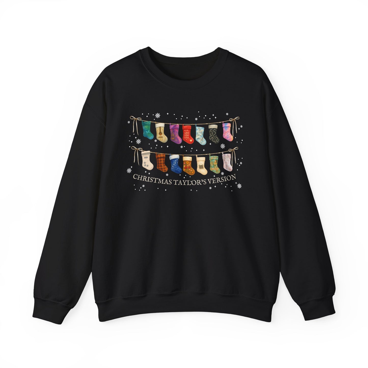 Christmas Stockings and Snowflakes Crewneck Sweatshirt — “Christmas TV” Holiday Pullover