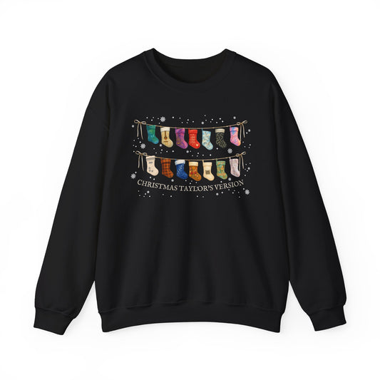 Christmas Stockings and Snowflakes Crewneck Sweatshirt — “Christmas TV” Holiday Pullover