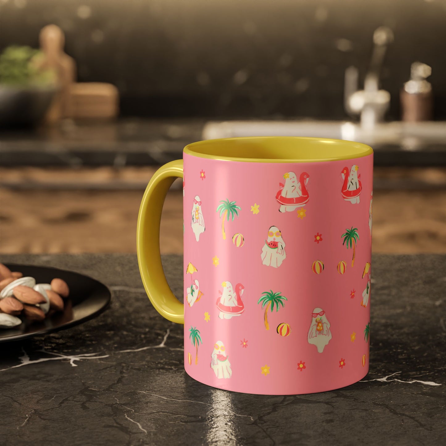 Pink Summerween Ghostie Mugs - Fun Gift, Beach Decor, Unique Coffee Cup, Cute Summer Drinkware, Perfect for Summer