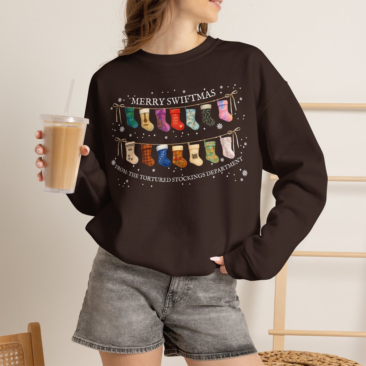 The Tortured Stockings Department Crewneck Sweatshirt — “Merry Swiftmas” Holiday Sweater